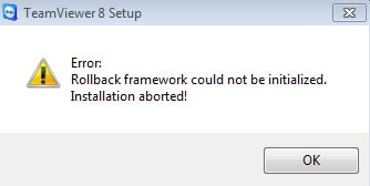 Ошибка rollback framework could not be initialized в Teamviewer